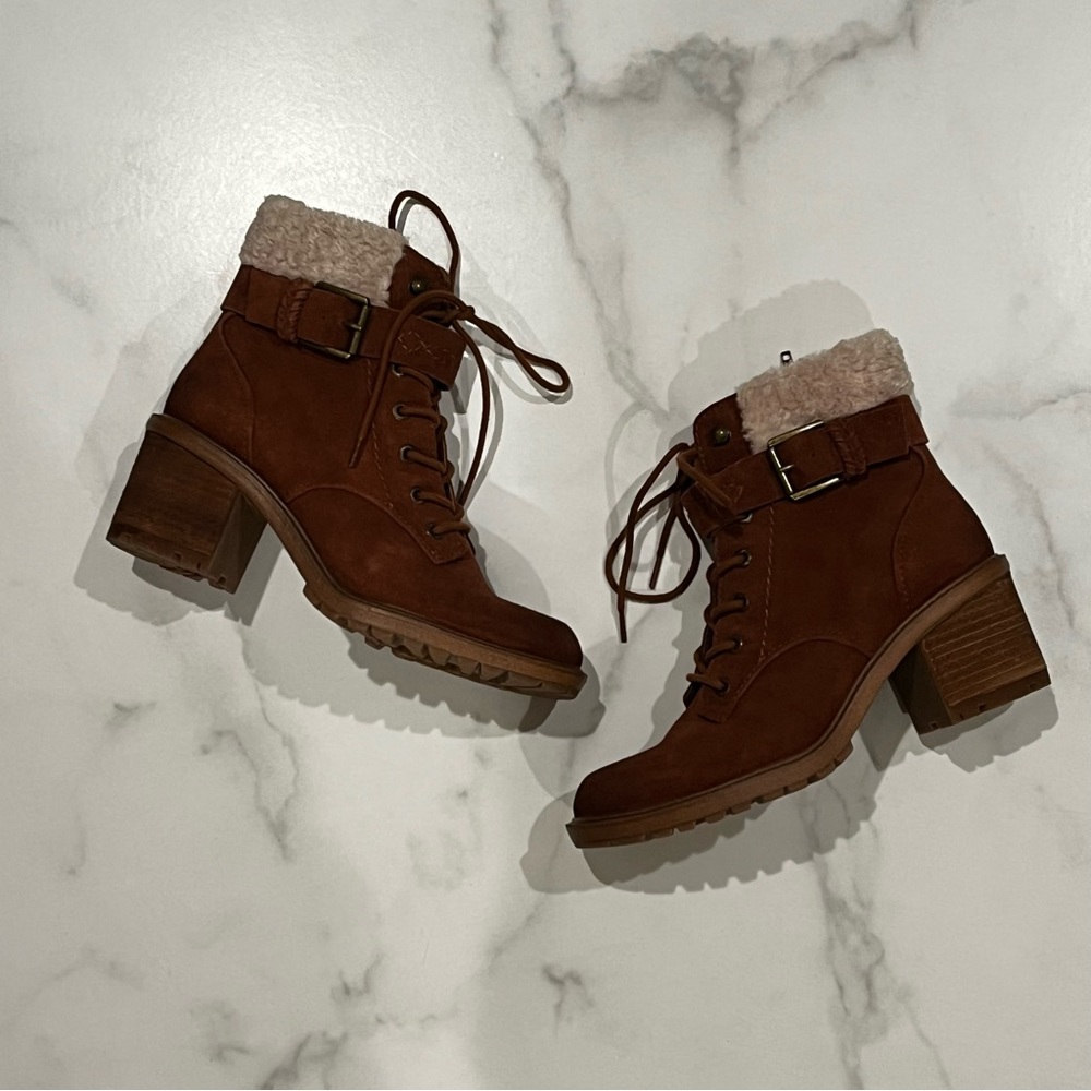 New ZODIAC Gemma Fur Womens Suede Ankle Combat Lace-Up Boots Size 7.5 - Picture 4 of 10